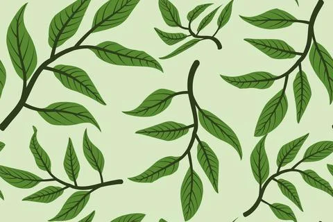 Green leaf pattern, plant pattern, illustration, women's long dress print Stock Illustration