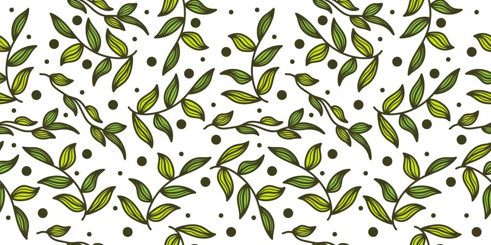 Green Leaf Pattern. Seamless Floral Pattern with Hand Drawn Style for Fashion Illustrazione stock