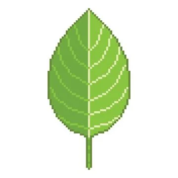 Green leaf pixel art icon. Forest element logo. 8-bit sprite for retro video Stock Illustration