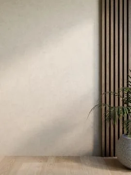 Green leaf plant and shadow on wooden slats and loft wall at room corner wi.. Illustrazione stock