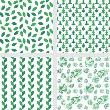 Green leaf plant seamless patterns background set イラスト素材