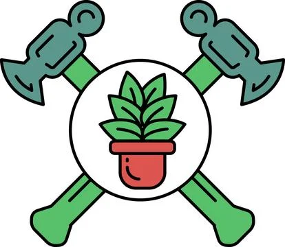 A green leaf with a red pot in the middle of a cross Stock Illustration
