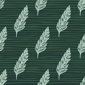 Green leaf seamless pattern on stripe background. Leaves ornament. Foliage ba Stock Illustration