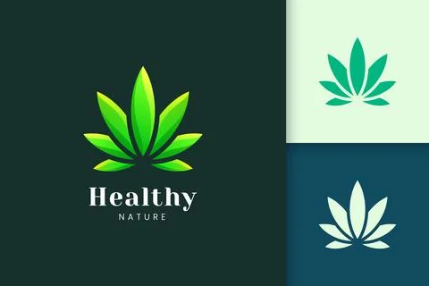 Green leaf shape for cannabis or marijuana logo represent drug or herbal Illustrazione stock