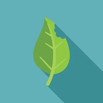 Green leaf showing bite mark on blue background Stock Illustration