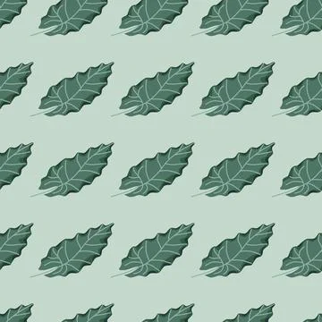 Green leaf silhouettes seamless pattern in hand drawn botanic style. Grey bac Stock Illustration
