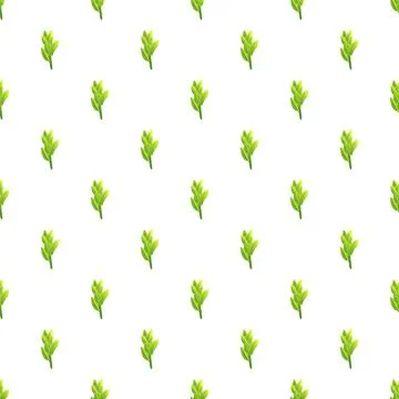 Green leaf sprig seamless pattern on white background Stock Illustration
