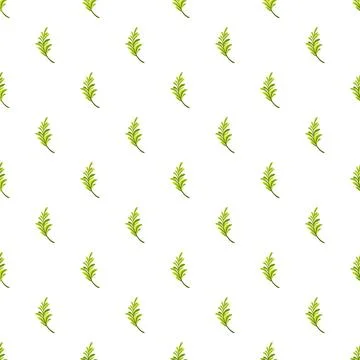 Green leaf sprigs pattern on white background Stock Illustration