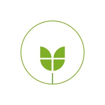 Green leaf symbol inside circle on the white background. Stock Illustration
