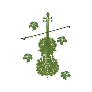 Green leaf violin or cello logo and icon Illustrazione stock