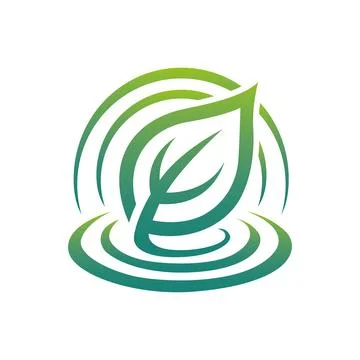Green Leaf Water Ripple Logo Design for Eco Nature Wellness Business Brand Stock Illustration