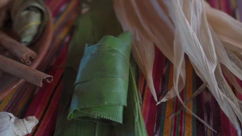 Green Leaf Wrapped Tamale Culinary Art Stock Footage 293164611