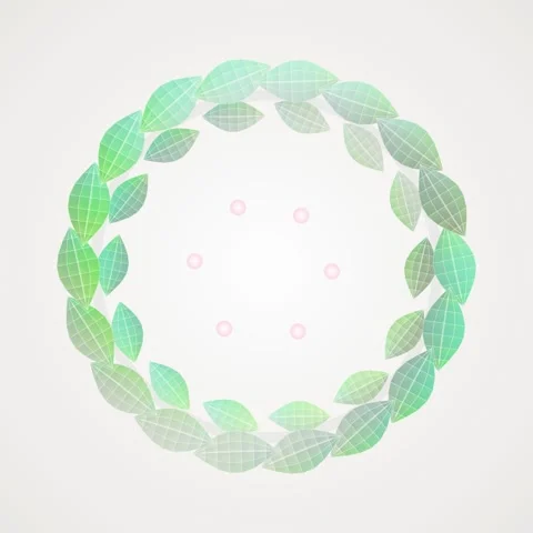 Green Leaf Wreath Circle with Pink Dots on Soft White Background - Nature A.. Stock Footage 346284359