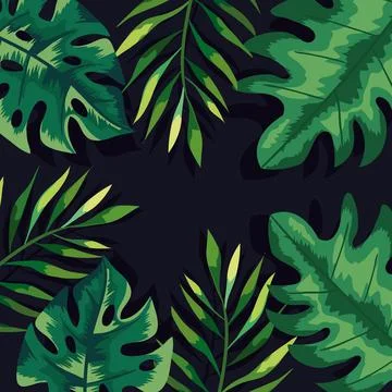 Green leafs and branches pattern background Stock Illustration