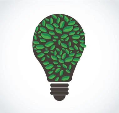 Green leafs in light bulb shape vector , nature concept , World Environment Day Stock Illustration