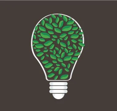 Green leafs in light bulb shape vector , nature concept , World Environment Day Stock Illustration