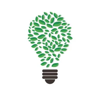 Green leafs in light bulb shape vector , nature concept , World Environment Day Stock Illustration