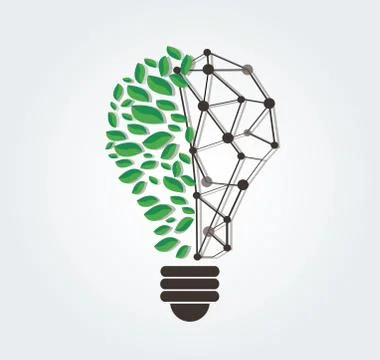 Green leafs in light bulb shape and technology line vector Stock Illustration