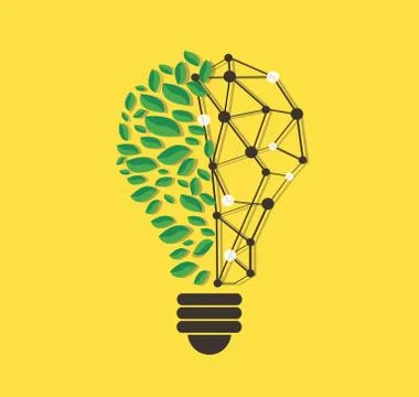 Green leafs in light bulb shape and technology line vector Stockillustratie