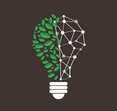 Green leafs in light bulb shape and technology line vector Stockillustratie