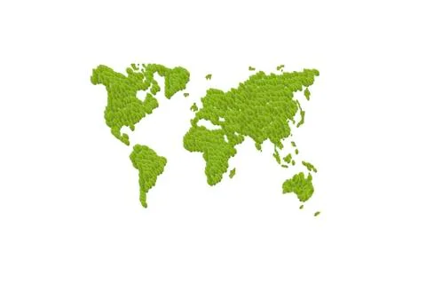 Green leafs world map with earth globes Stock Illustration