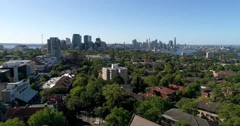 Green leafy North Shore suburb of Sydney city with CBD and Bridge in 4k. Stock Footage 147310947