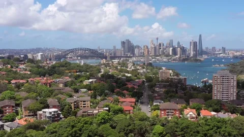 Green leafy residential suburbs of Lower North Shore in Sydney – aerial 4k. Stock Footage