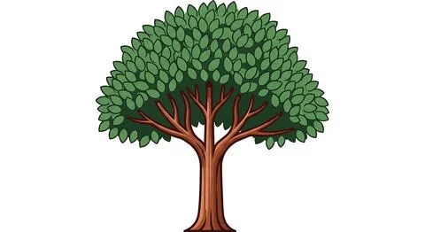 Green leafy tree illustration with dense foliage and detailed trunk structu.. Illustrazione stock