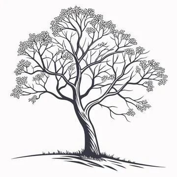 Green Leafy Tree Minimal Flat Vector Stock Illustration