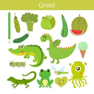 Green. Learn the color. Education set. Illustration of primary colors Stock Illustration