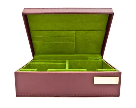 Green leather box isolated on white background Stock Photos
