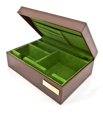 Green leather box on white background Stock Photos