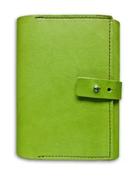 Green leather case notebook isolated Stock Photos