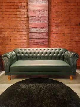 Green Leather Sofa In Elegant Setting Stock Photos