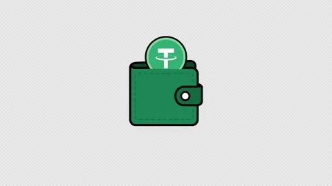 Green leather wallet with floating USDT crypto coin for blockchain and fint.. Vídeo Stock 343733748