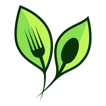 Green leaves and spoon fork, vegan eco food symbol Stock Illustration
