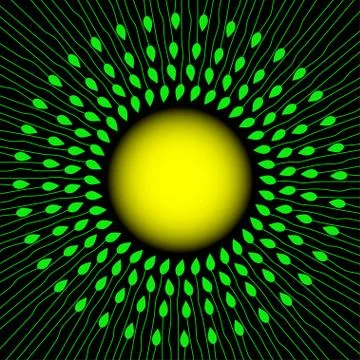 Green leaves around the sun. Spring background. Illustrazione stock