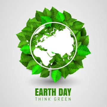 Green leaves background a circle shape with globe Earth Day. Planet earth Stock Illustration