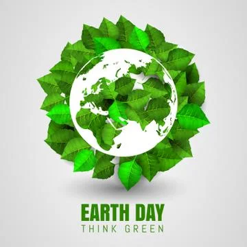 Green leaves background a circle shape with globe Earth Day. Planet earth Stock Illustration