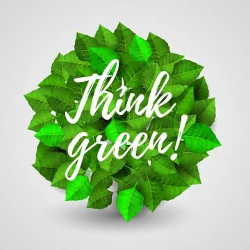 Green leaves background a circle shape with green ribbon Think green. Planet Stock Illustration