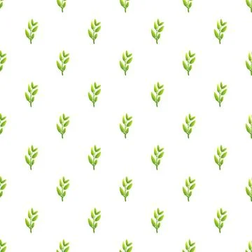 Green leaves branches seamless pattern on white background Stock Illustration