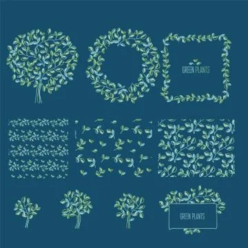 Green leaves design element set Stock Illustration