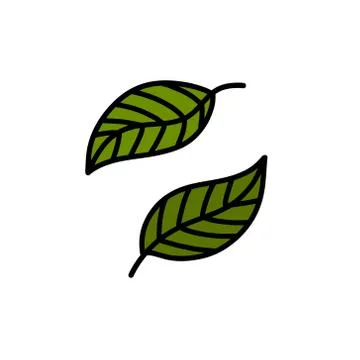 Green leaves doodle icon, vector color illustration Stock Illustration