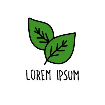Green leaves doodle icon, vector color illustration Stock Illustration