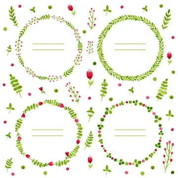 Green leaves flowers circle Vector illustration Ilustración de archivo