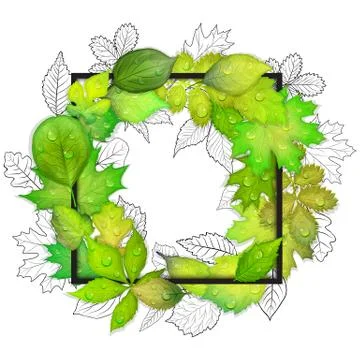 Green leaves frame on white background. Vector illustration Stock Illustration
