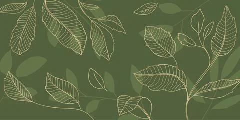 Green leaves hand drawn background.Vector illustration Stock Illustration