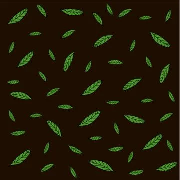 Green leaves hand-drawn vector seamless pattern. Tropical, exotic pattern of Stock Illustration