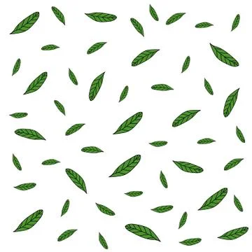 Green leaves hand-drawn vector seamless pattern. Tropical, exotic pattern of Stock Illustration