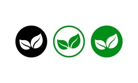 Green leaves icon set. Leaf symbol. Ecological concept. Vector on isolated wh Stock Illustration